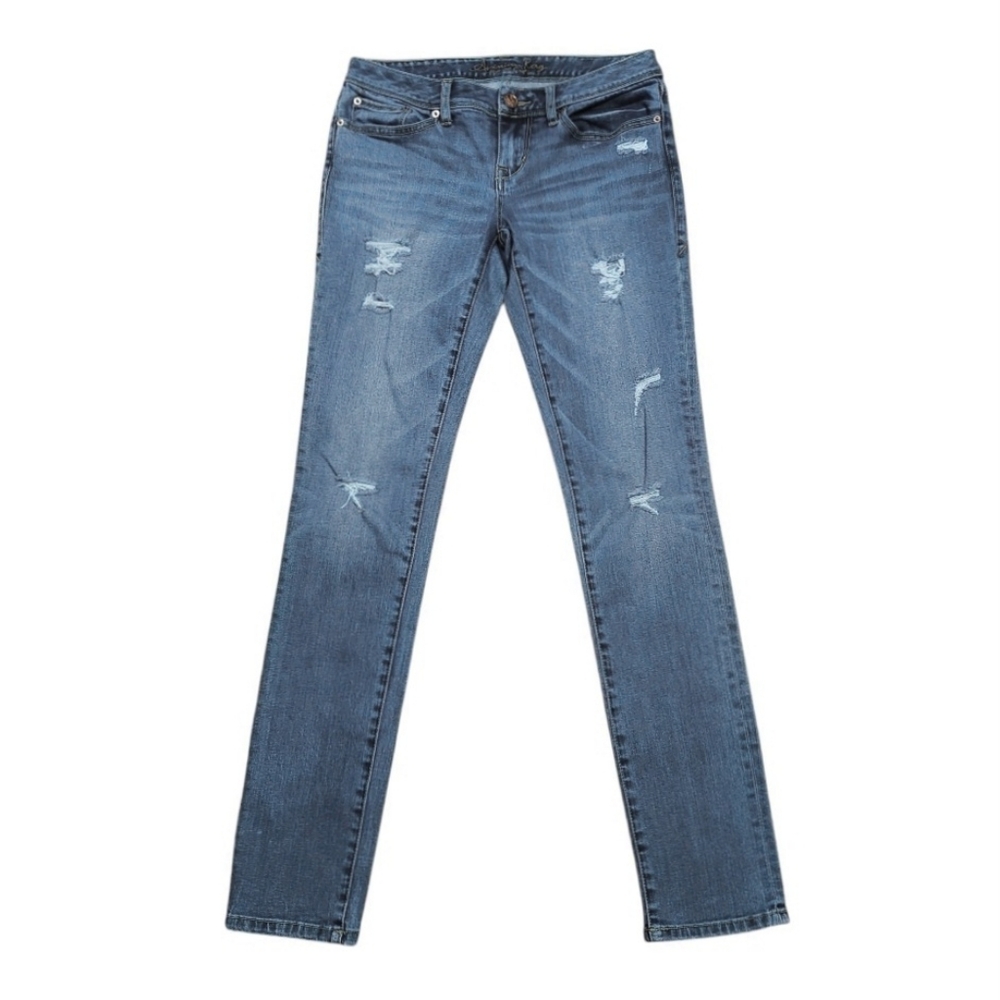 American Rag Skinny Jeans Womens Size 3 R Low Rise Distressed Blue Stretch
